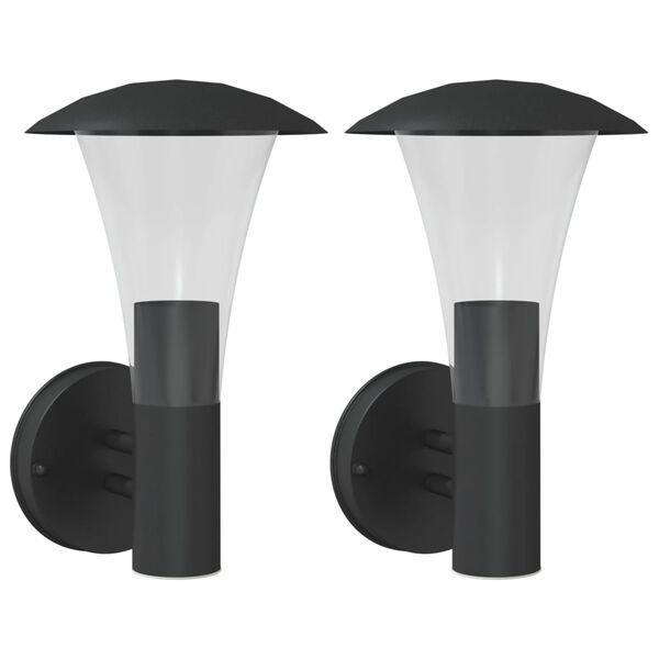 vidaXL Candeeiros de parede p/ exterior 2 pcs a&ccedil;o inoxid&aacute;vel preto