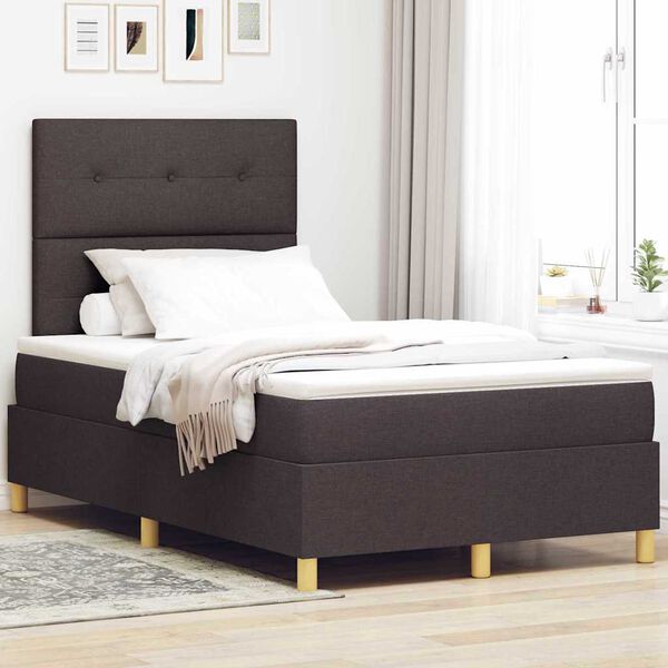 vidaXL Cama Box com colch&atilde;o Castanho escuro 120 x 200 cm tecido