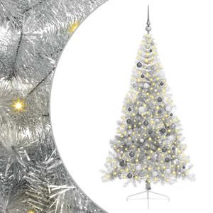 vidaXL &Aacute;rvore de Natal Artificial Pr&eacute;-iluminada Prateado 210 cm PET