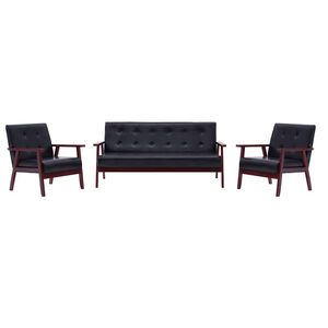 vidaXL Conjunto de sof&aacute;s 3 pcs couro artificial preto