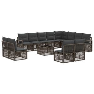 vidaXL Conjunto de Sof&aacute; de Jardim 13 unid. Cinzento vime PE