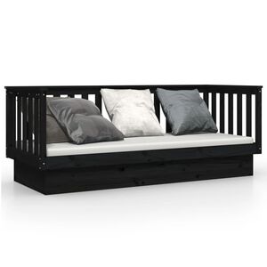 vidaXL Sof&aacute;-cama 90x190 cm madeira de pinho maci&ccedil;a preto