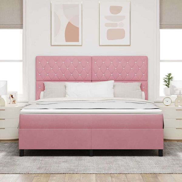 vidaXL Cama Box Spring LED com colch&atilde;o Rosa 180 x 200 cm tecido