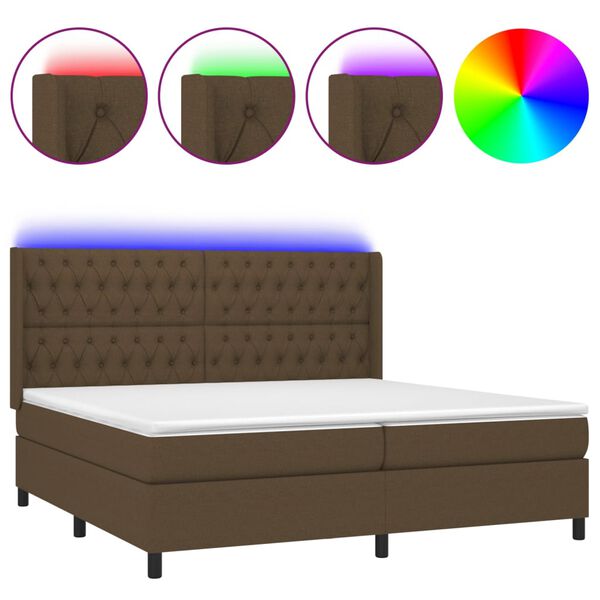 vidaXL Cama box spring c/ colch&atilde;o/LED 200x200cm tecido castanho-escuro