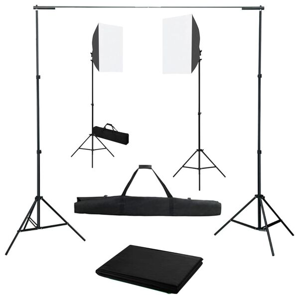 vidaXL Kit de est&uacute;dio fotogr&aacute;fico com softbox de ilumina&ccedil;&atilde;o e fundo