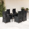 vidaXL 7 pcs conjunto de jantar p/ jardim c/ almofad&otilde;es vime PE preto