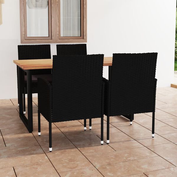 vidaXL 5 pcs conjunto jantar p/ jardim c/ almofad&otilde;es vime PE preto