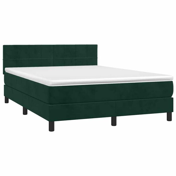 vidaXL Cama com molas/colch&atilde;o 140x190 cm veludo verde-escuro