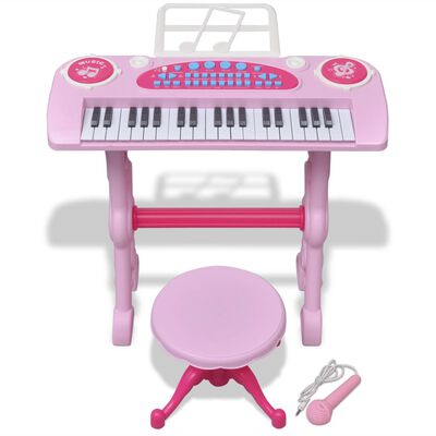 Teclado Infantil Musical Piano 37 Músicas com Microfone Rosa
