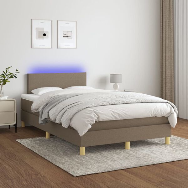vidaXL Cama box spring colch&atilde;o/LED 120x200cm tecido cinza-acastanhado