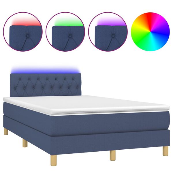 vidaXL Cama box spring c/ colch&atilde;o e LED 120x200 cm tecido azul