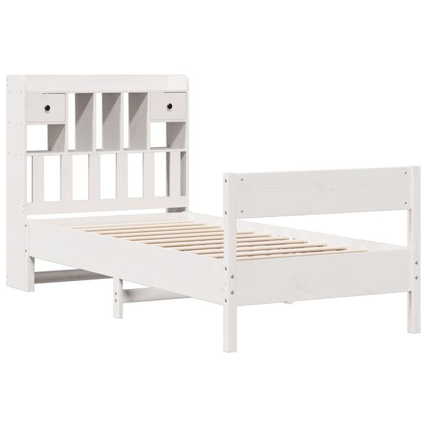 vidaXL Cama com estante sem colch&atilde;o 90x190 cm pinho maci&ccedil;o branco