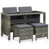 vidaXL 5 pcs conjunto jantar exterior c/ almofad&otilde;es vime PE cinzento