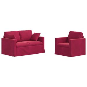 vidaXL Sof&aacute; 2 pcs Vinho Vermelho 138 x 78 x 80 cm Veludo