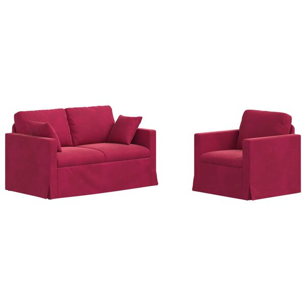 vidaXL Sof&aacute; 2 pcs Vinho Vermelho 138 x 78 x 80 cm Veludo