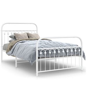vidaXL Estrutura de cama com cabeceira e p&eacute;s 107x203 cm metal branco