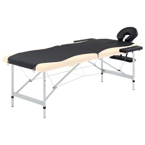 vidaXL Mesa de massagem dobr&aacute;vel 2 zonas alum&iacute;nio preto e bege