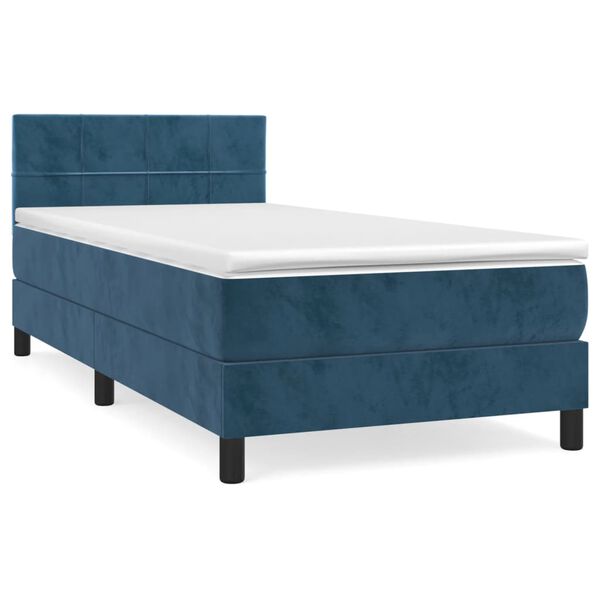 vidaXL Cama com molas/colch&atilde;o 90x190 cm veludo azul-escuro