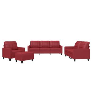 vidaXL 4 pcs conjunto sof&aacute;s c/ almofad&otilde;es couro artif. vermelho tinto