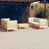 vidaXL 7 pcs conjunto lounge jardim c/ almofadões cor creme pinho
