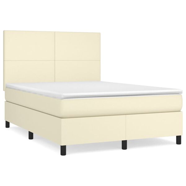 vidaXL Cama com molas/colch&atilde;o 140x200 cm couro artificial cor creme