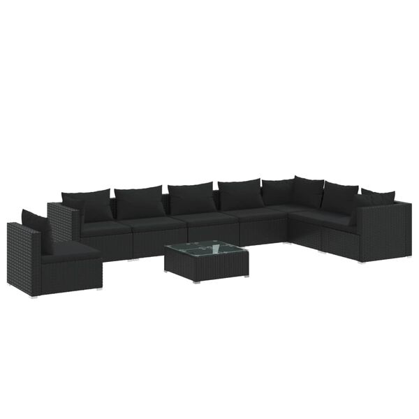 vidaXL 9 pcs conjunto lounge de jardim c/ almofad&otilde;es vime PE preto
