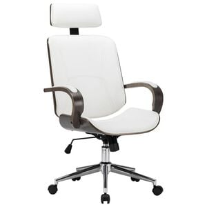vidaXL Cadeira escrit&oacute;rio girat&oacute;ria couro arti./madeira curvada branco