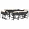 vidaXL 11 pcs conjunto de jantar p/ jardim c/ almofad&otilde;es vime PE preto