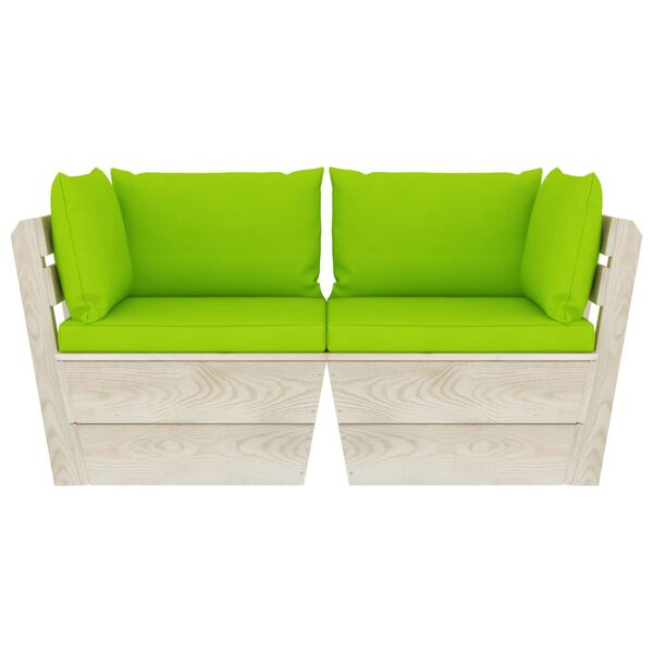 vidaXL Sofá paletes 2 lugares p/ jardim c/ almofadões madeira de abeto