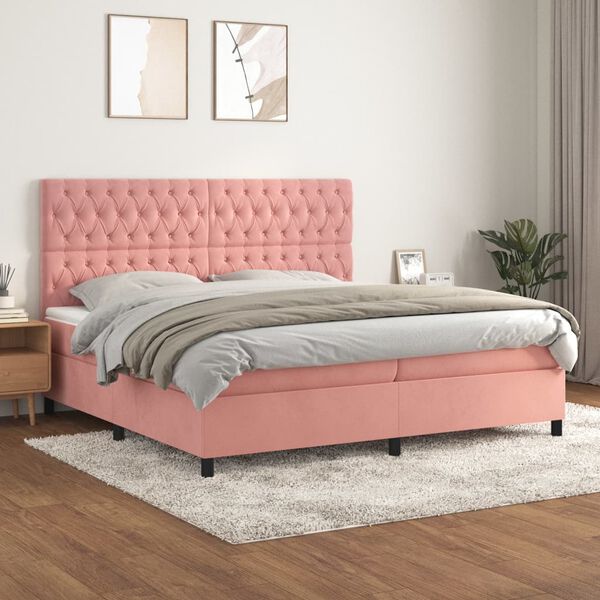 vidaXL Cama com molas/colch&atilde;o 200x200 cm veludo rosa