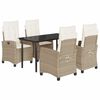 vidaXL 5 pcs conjunto de jantar p/ jardim com almofad&otilde;es vime PE bege