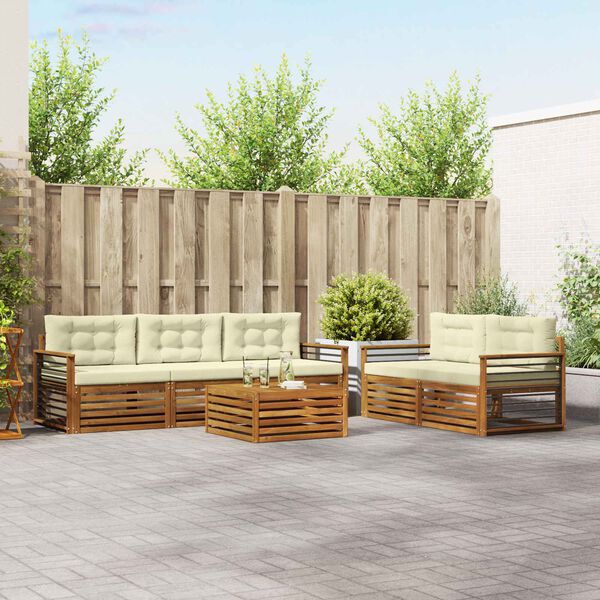 vidaXL Conjunto de Sof&aacute;s para Exterior 6 pcs Natural e Creme