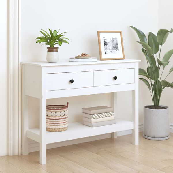 vidaXL Mesa consola 100x35x75 cm pinho maci&ccedil;o branco