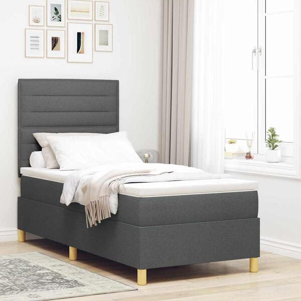 vidaXL Cama Box com colch&atilde;o Cinza Escuro 90 x 200 cm tecido