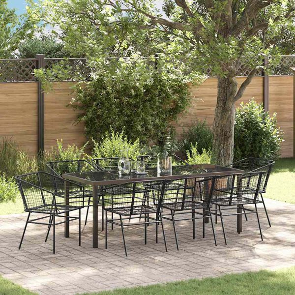 vidaXL Conjunto de Jantar para Jardim 9 pcs Preto vime PE