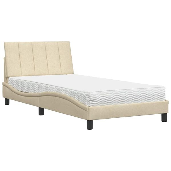 vidaXL Cama com colch&atilde;o Hanko 100x200 cm tecido cor creme
