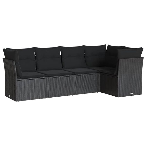 vidaXL 5 pcs conjunto sof&aacute;s de jardim com almofad&otilde;es vime PE preto