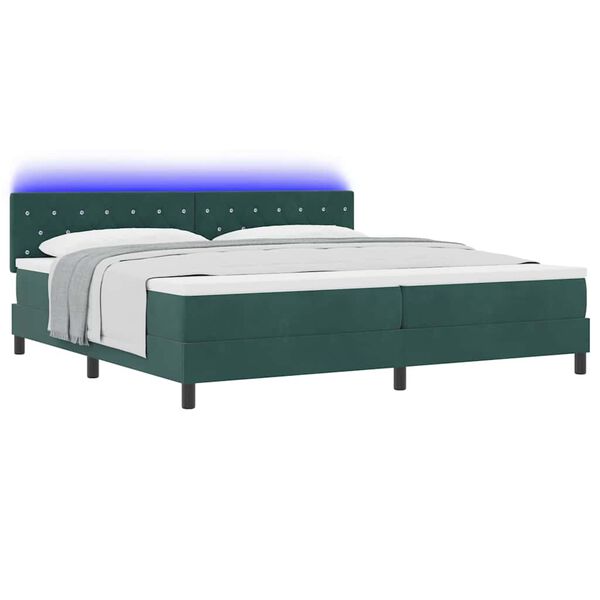 vidaXL Cama Box Spring LED Verde Escuro 200 x 200 cm Veludo