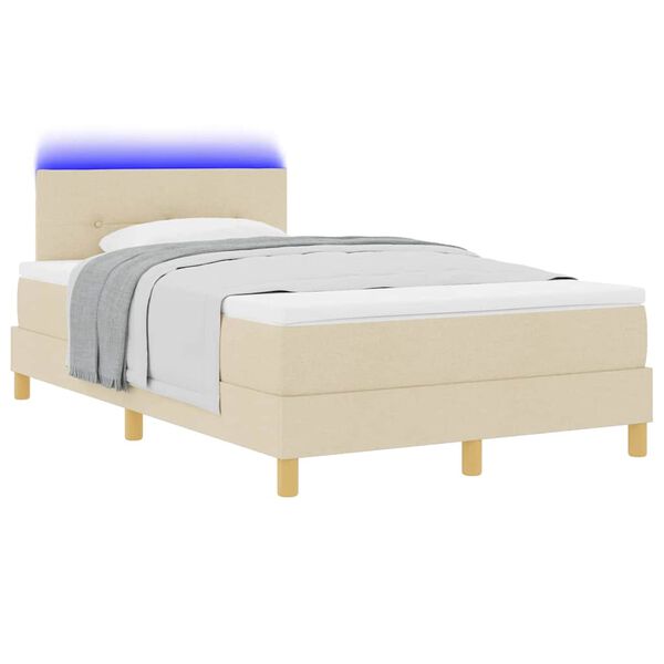 vidaXL Cama Box Spring LED com colch&atilde;o Creme 120 x 200 cm tecido
