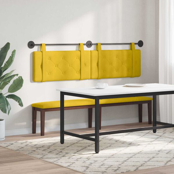 vidaXL Cabeceira Suspensa Amarelo 190 x 55 x 5 cm Veludo