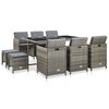 vidaXL 11 pcs conjunto jantar exterior c/ almofad&otilde;es vime PE cinzento