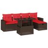 vidaXL Conjunto de sof&aacute; de jardim com 6 pe&ccedil;as e almofadas em rattan sint&eacute;tico marrom