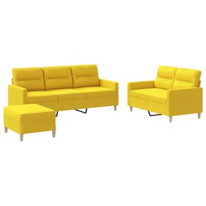 vidaXL 3 pcs conjunto de sof&aacute;s com almofad&otilde;es tecido amarelo-claro