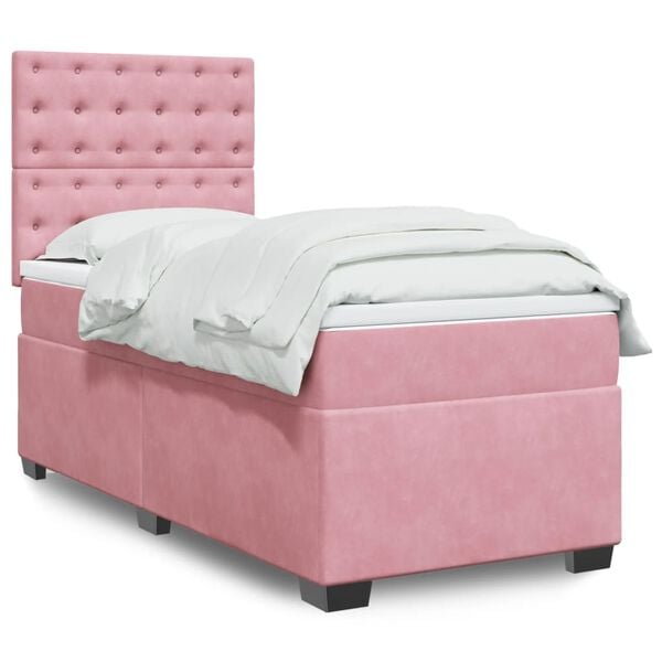 vidaXL Cama com molas/colch&atilde;o 90x190 cm veludo rosa