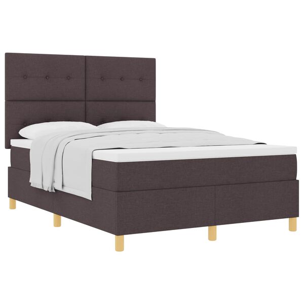 vidaXL Cama Box com colch&atilde;o Marrom Escuro 140 x 190 cm tecido