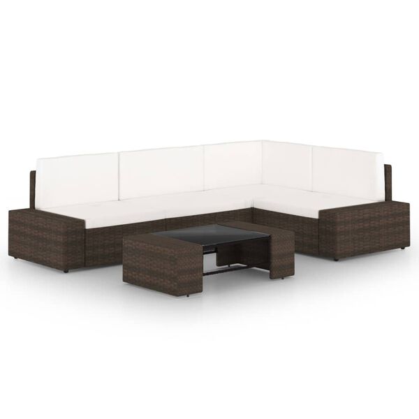 vidaXL 5 pcs conjunto lounge p/ jardim c/ almofad&otilde;es vime PE castanho