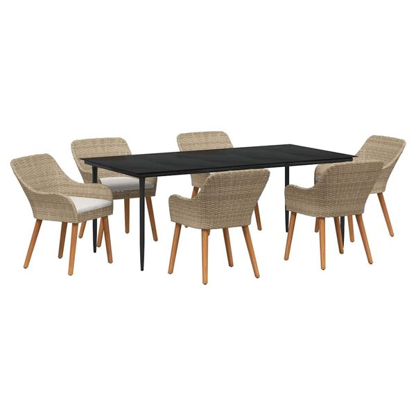 vidaXL Conjunto de Jantar para Jardim com almofada 7 pcs Bege vime PE