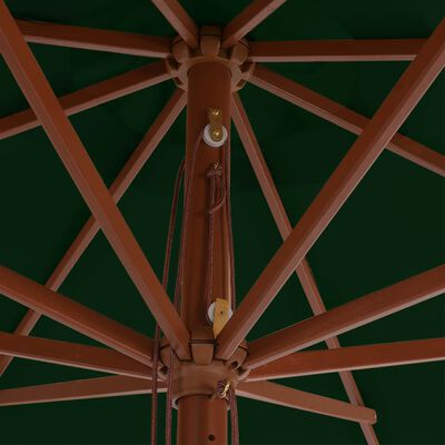 vidaXL Guarda-sol de exterior com poste em madeira 350 cm verde