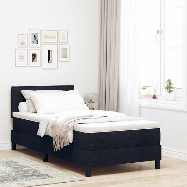 vidaXL Cama Box com colch&atilde;o com cabeceira Preto 100 x 200 cm tecido