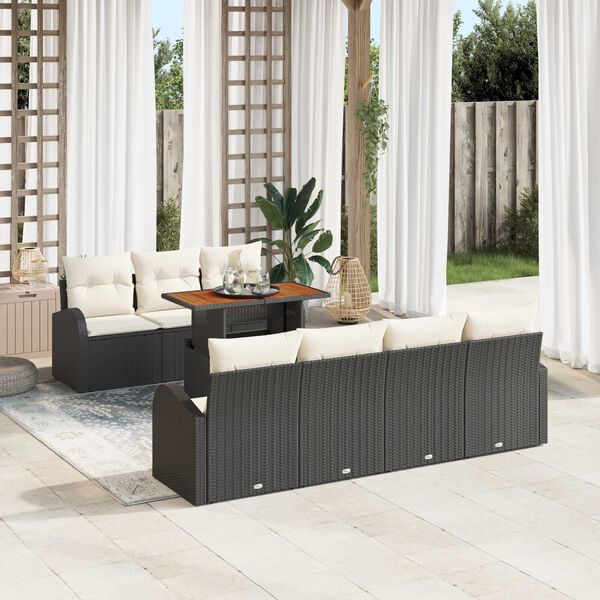 vidaXL Conjunto de Sof&aacute; de Jardim 8 pcs Preto Rattan Sint&eacute;tico